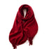 Wine Red 2 PCS Faux Cashmere Solid Color Scarf Shawl with Tassels - Warm Korean Style Wrap (180cm x 70cm)