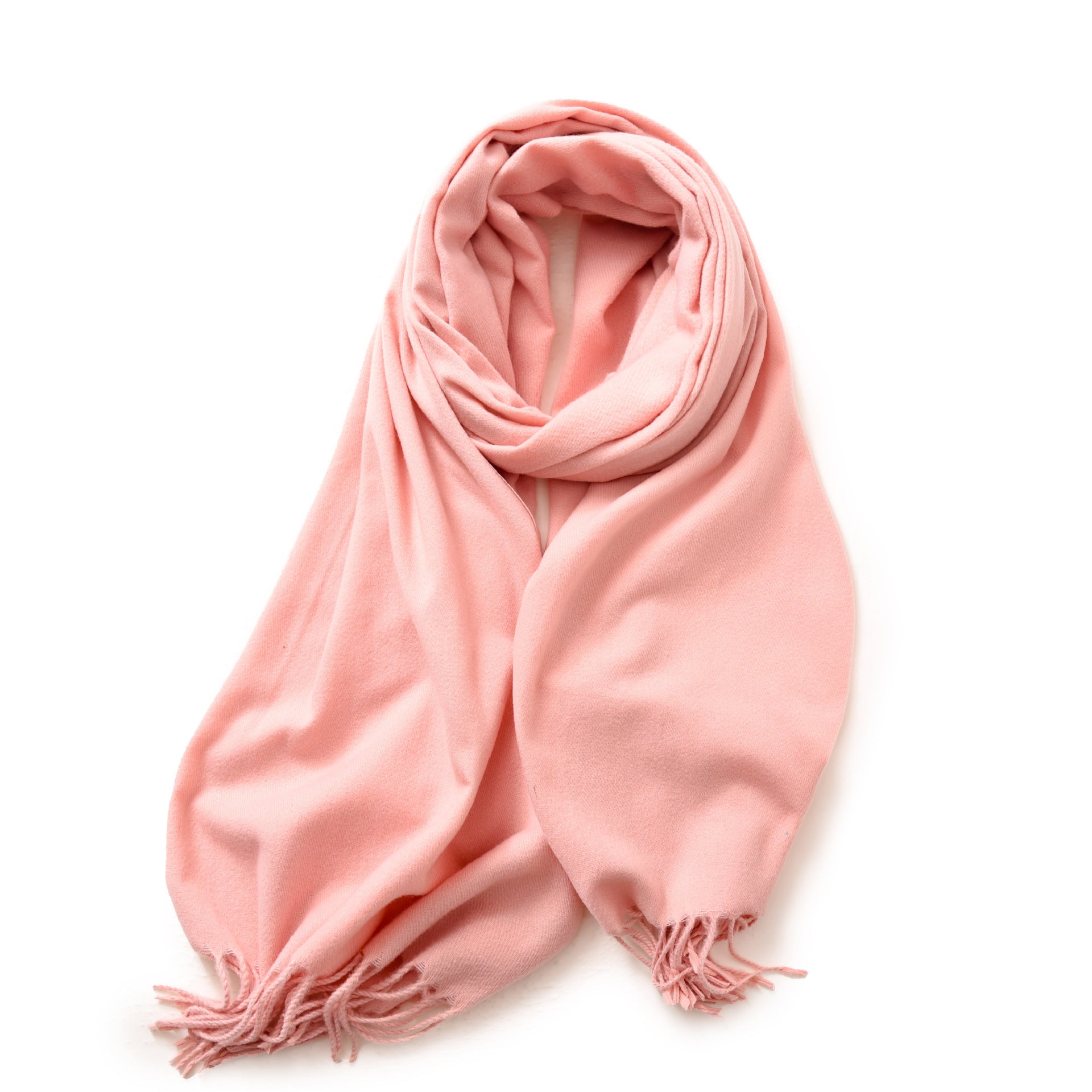 Pink 2 PCS Skin Red Solid Color Scarf Shawl with Tassels - Warm Korean Style Wrap (180cm x 70cm)