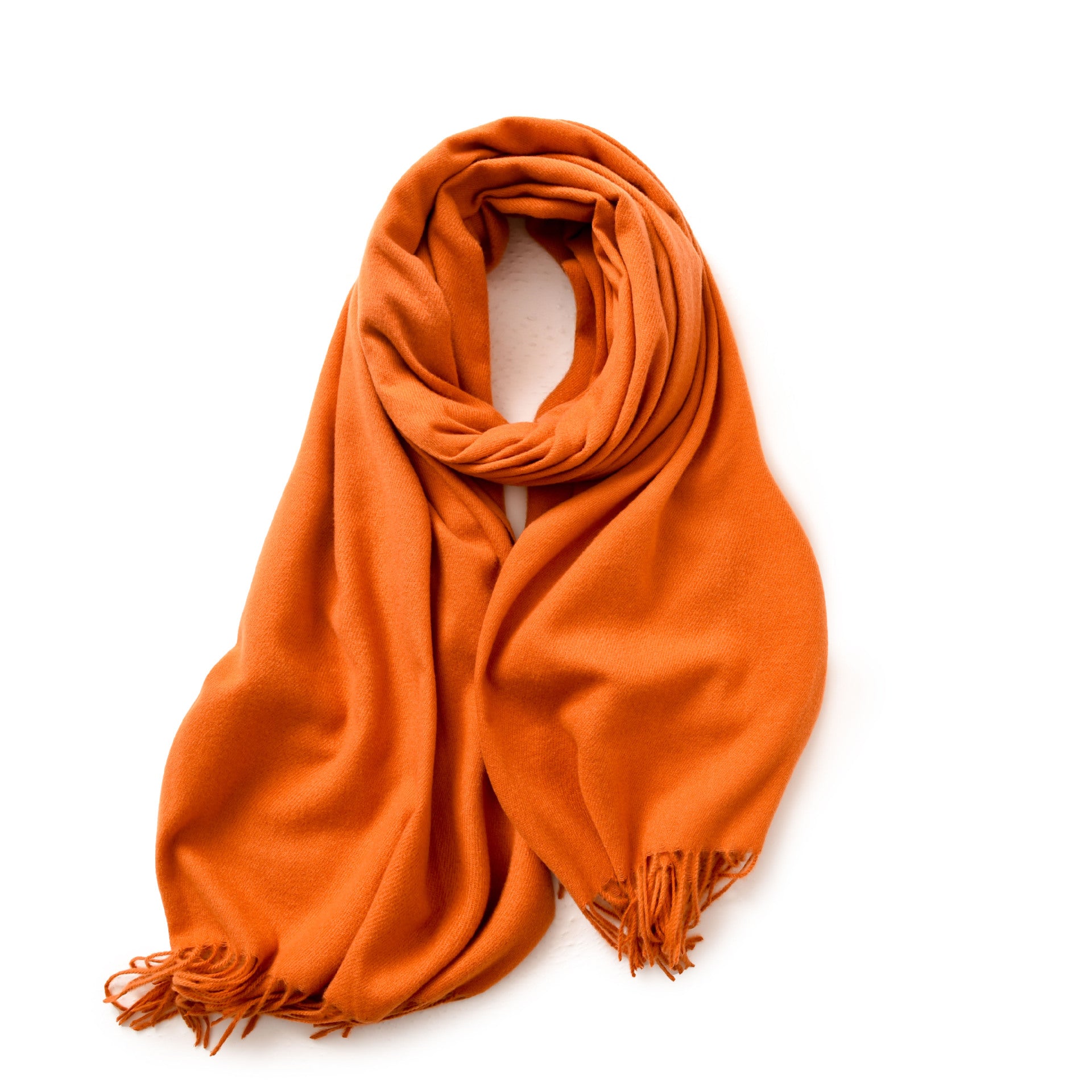Orange Red 2 PCS Skin Red Solid Color Scarf Shawl with Tassels - Warm Korean Style Wrap (180cm x 70cm)