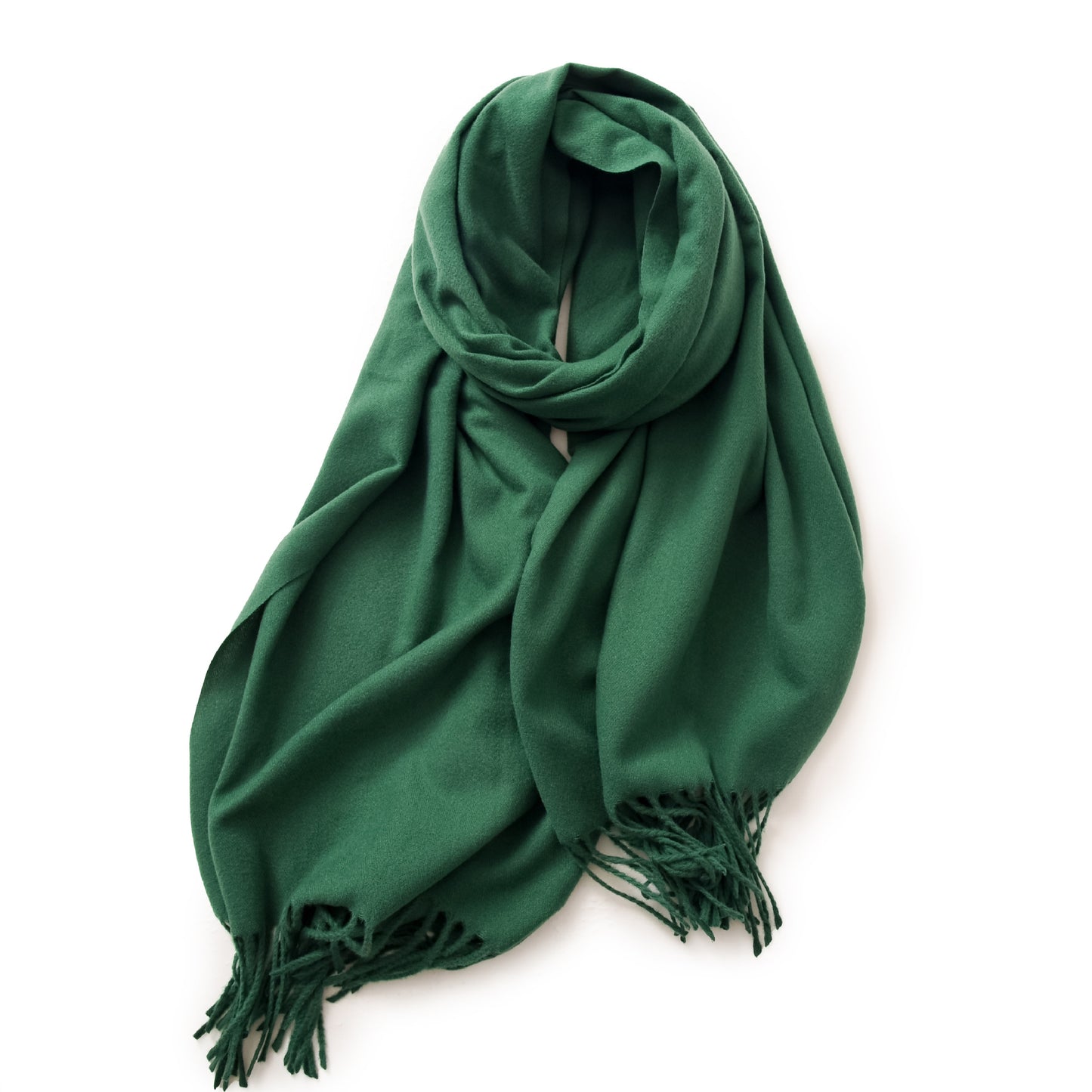 Green 2 PCS Skin Red Solid Color Scarf Shawl with Tassels - Warm Korean Style Wrap (180cm x 70cm)