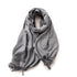 Grey 2 PCS Skin Red Solid Color Scarf Shawl with Tassels - Warm Korean Style Wrap (180cm x 70cm)