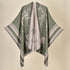 War Horse Green Elegant Autumn Winter Shawl - Artistic Split-Design Knit Cloak with Oil Painting Style