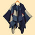 Large and Small Square Navy Blue Elegant Autumn Winter Shawl - Artistic Split-Design Knit Cloak with Oil Painting Style