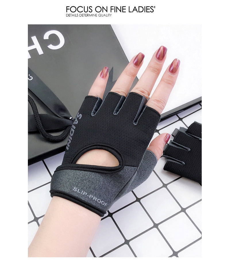 M Black 2-PCS Women's Half-Finger Fitness Gloves - Anti-Slip Breathable Gloves for Yoga, Spin Bike, and Weight Training