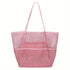 Pink Double Layer Mesh Beach Bag - Large Capacity