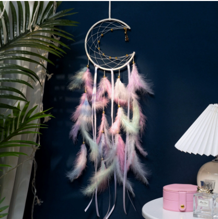 Multicolor 2 PCS Mystic Moon Dreamcatcher Wind Chime Pendant - Elegant Lunar Design with Soothing Tones