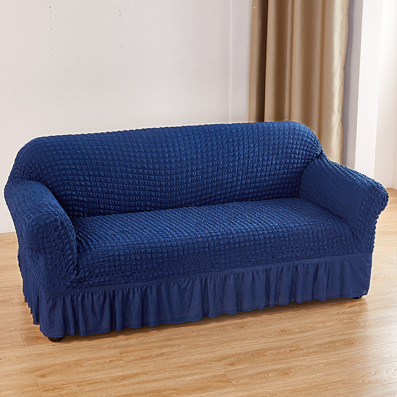 Navy Blue Single Sofa Bubble Gauze Sofa Cover with Skirt - Full Elastic Dustproof Single Seater 90-140cm