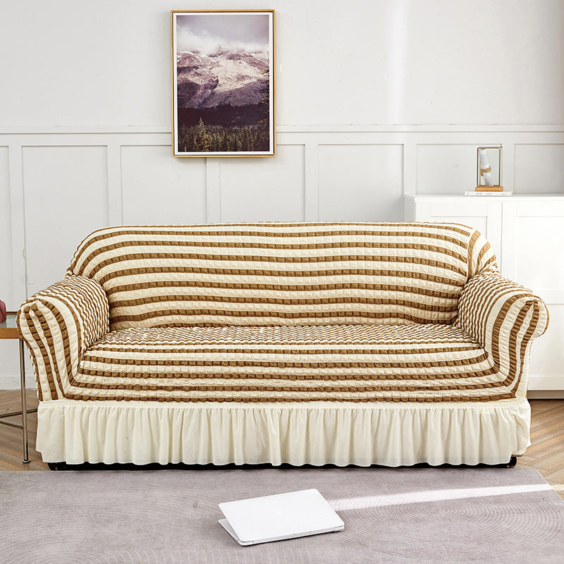 Beige-coffee Single Sofa Bubble Gauze Sofa Cover with Skirt - Full Elastic Dustproof Single Seater 90-140cm