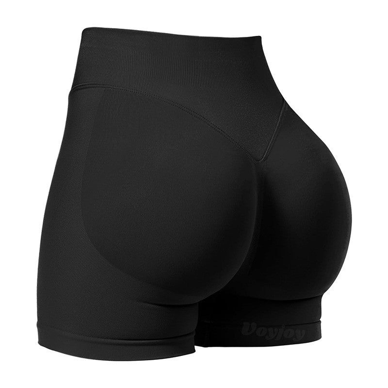 XL Black High-Elastic Hip Yoga Shorts - Seamless Mid-Intensity Pilates Workout Shorts