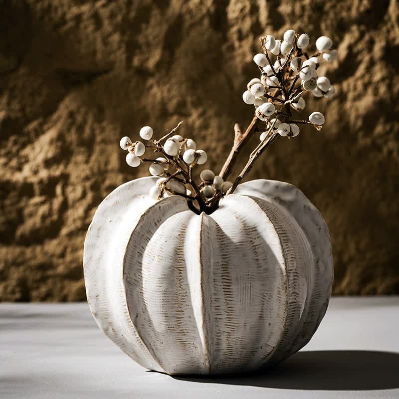 Elegant White Ceramic Pumpkin-Shaped Vase â€“ Modern Decorative Home Accent for Table Centerpiece