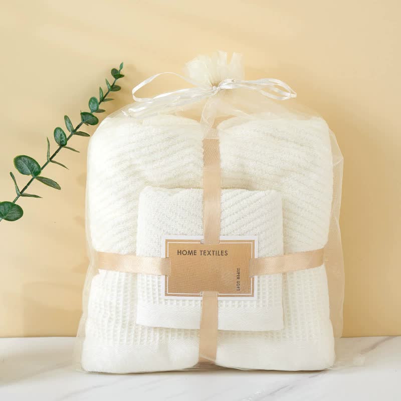 Beige Solid Color Diagonal Stripe Towel Set â€“ Luxurious Bath and Hand Towels for Home Use Bath towel 140*70cm, face to
