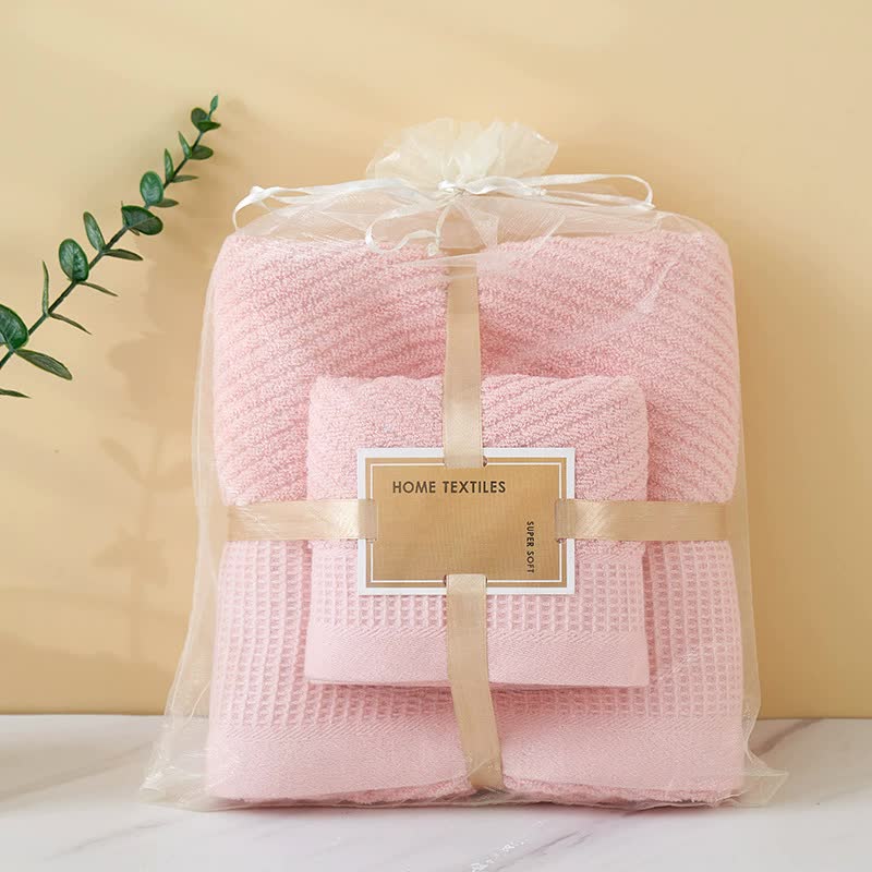Pink Solid Color Diagonal Stripe Towel Set-Luxurious Bath and Hand Towels for Home Use Bath towel 140*70cm, face towel 7