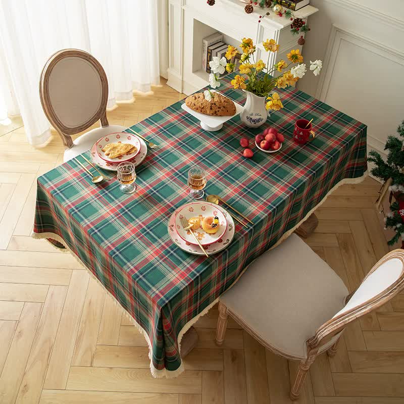 Vintage Plaid Fabric Tablecloth | Classic English Red and Green Plaid Tablecloth for Dining Table and Party Decoration 1