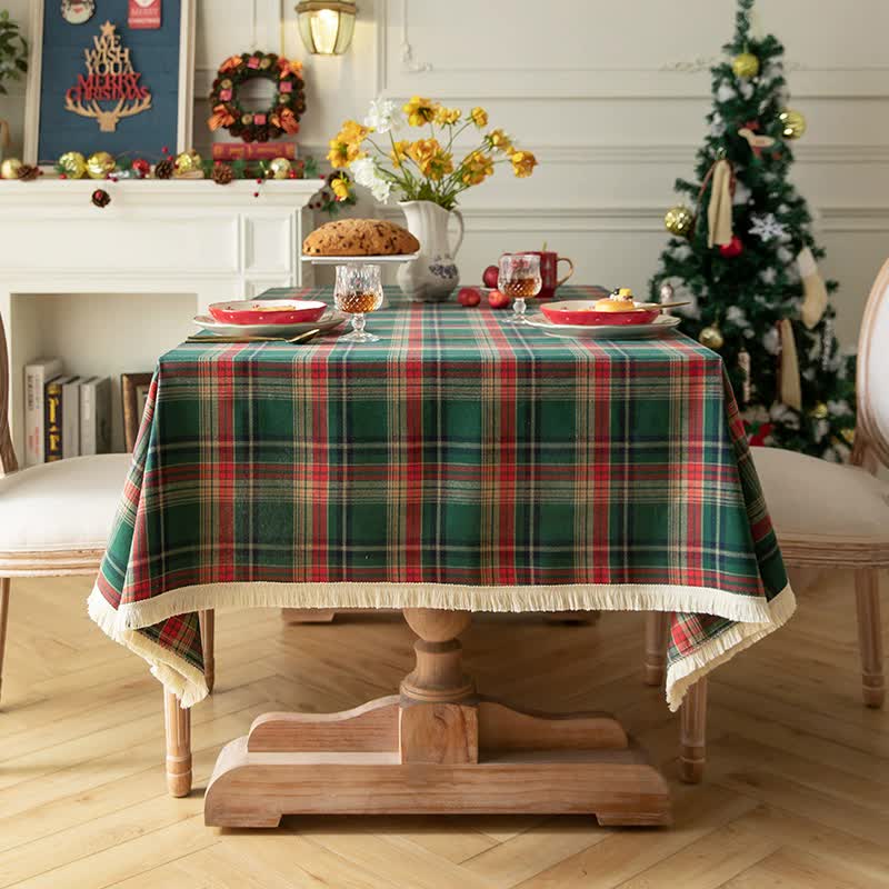 Vintage Plaid Fabric Tablecloth | Classic English Red and Green Plaid Tablecloth for Dining Table and Party Decoration 1