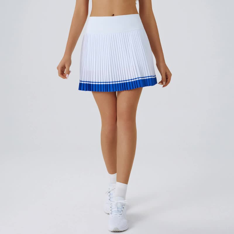High waist Blue and White pleated skirt | built-in shorts to prevent exposure - suitable for yoga, badminton and golf  S