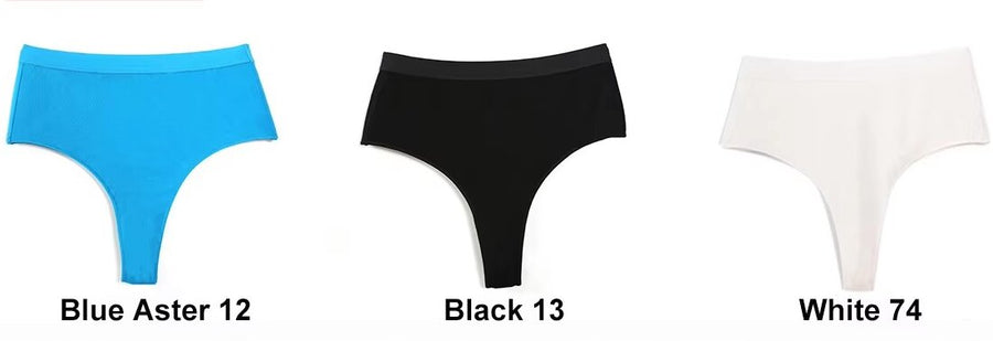 3 pcsï¼ˆWhite+Black+Blue Asterï¼‰ High-Waisted Solid Color Cotton Comfort Plus Size Tummy Control Thong Panties for Wome