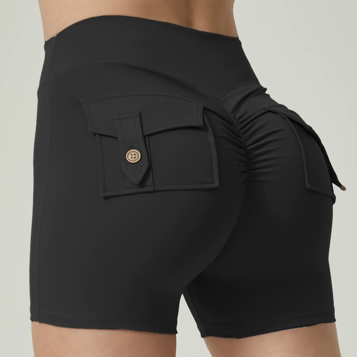 Black High-Waisted Yoga Shorts with Pockets for Women - Butt-Lifting, Breathable, and Comfortable Activewear L