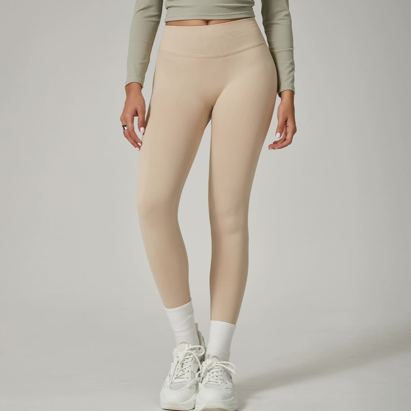 Khaki High-Waisted Butt Lift Yoga Pants for Women - Peach Hip Design, Full-Length Leggings, Workout and Fitness Activewe