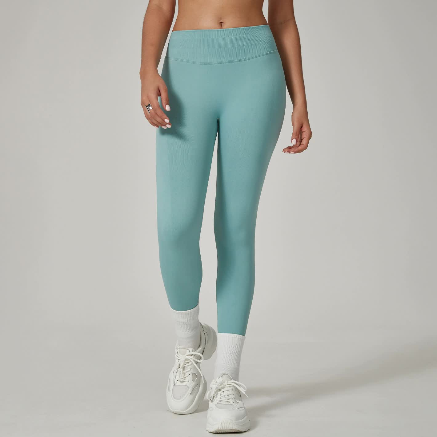 Light Blue High-Waisted Butt Lift Yoga Pants for Women - Peach Hip Design, Full-Length Leggings, Workout and Fitness Act
