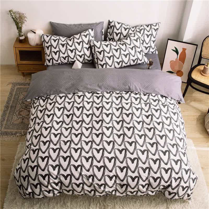 Love patternt Three-Piece Bedding Set - Comfortable Polyester with Adjustable Corner Straps (Quilt Cover 200*230CM + Pil