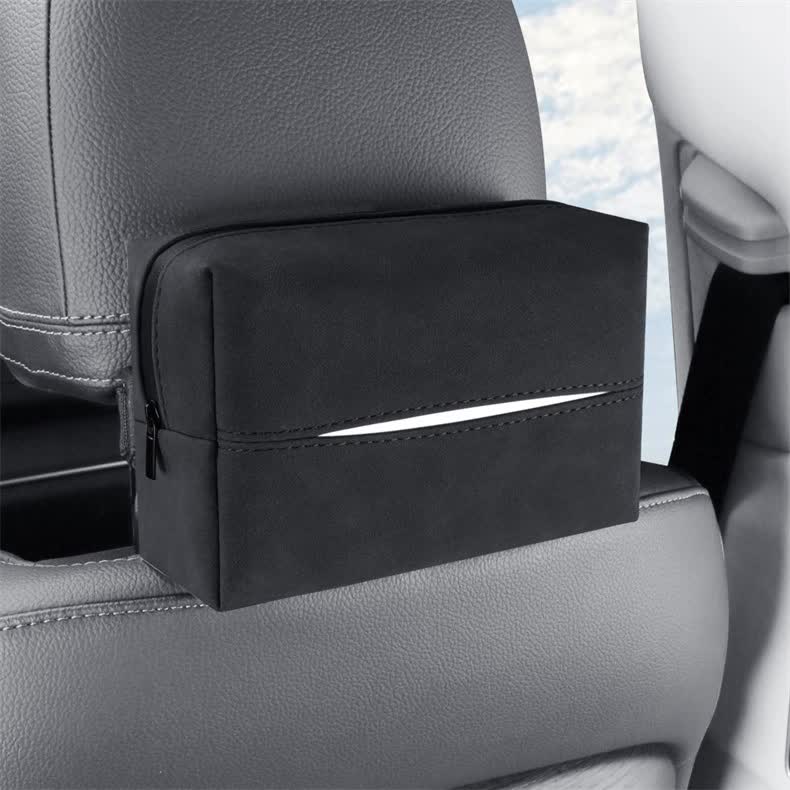 2 pcs Black Stylish Car Tissue Box for Seat Back - Car Interior Tissue Pack for Seat Back, Armrest Box, Sun Visor 18.5x1