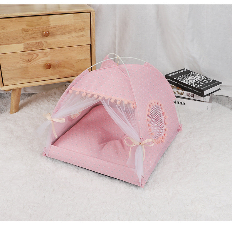 Pink Floral Portable Folding Pet Tent - Summer Cat & Dog Shelter with Mesh Window, Lightweight and Breathable, Ideal for