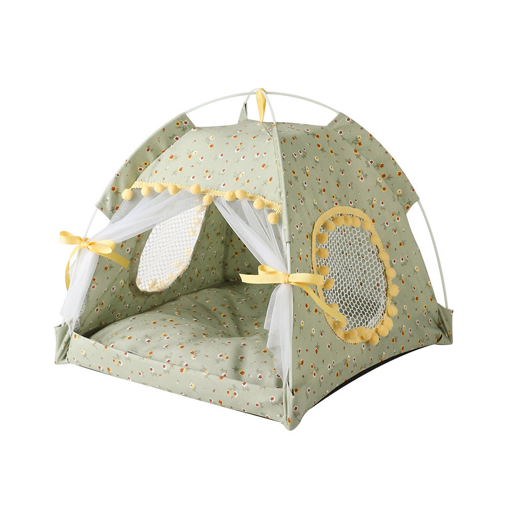 Fruit green floral Portable Folding Pet Tent - Summer Cat & Dog Shelter with Mesh Window, Lightweight and Breathable, Id