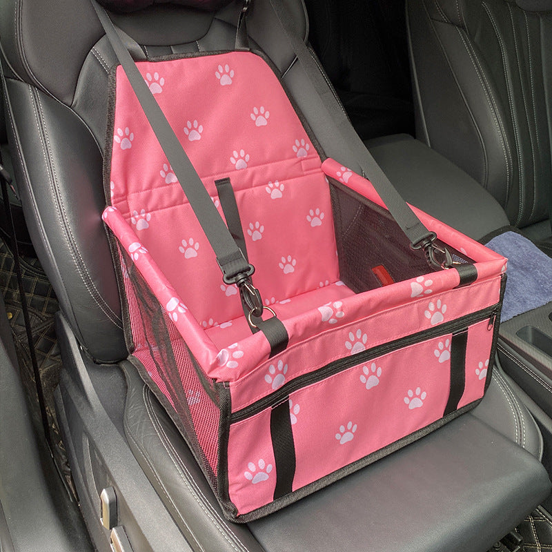 Pink footprints Portable Pet Car Seat for Dogs and Cats - Adjustable Car Seat Cover, Pet Travel Car Carrier with Safety 