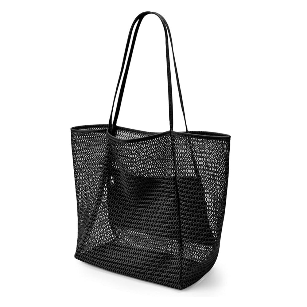 2 pcs Black Casual Mesh Tote Bag - Shoulder Bag for Beach & Travel 35x17x37cm