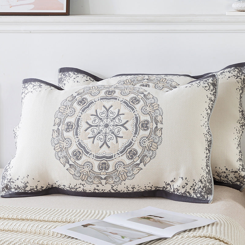 Pair of Gray Circular Pattern Tied Cotton Gauze Pillow Cover - Secure Fit, Premium Comfort (Insert Not Included)