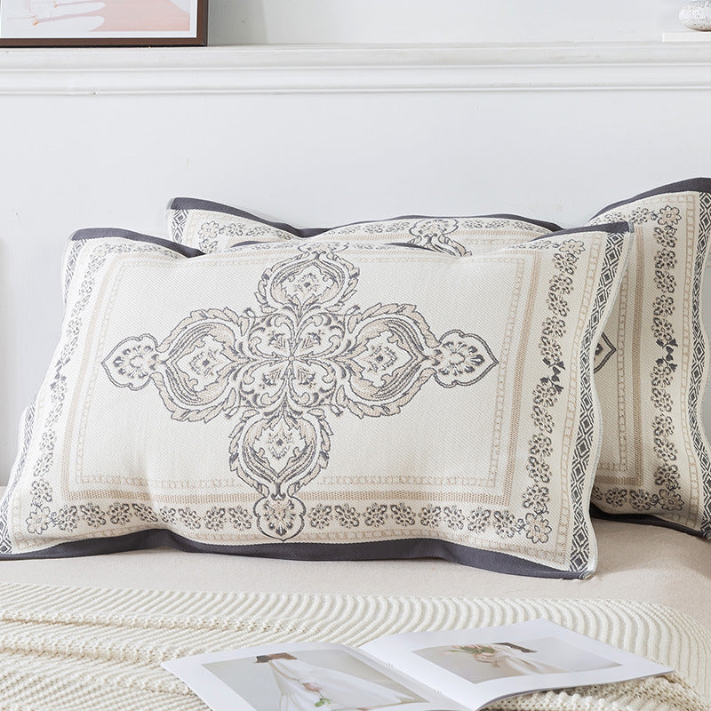 Pair of Gray pattern Tied Cotton Gauze Pillow Cover - Secure Fit, Premium Comfort (Insert Not Included)