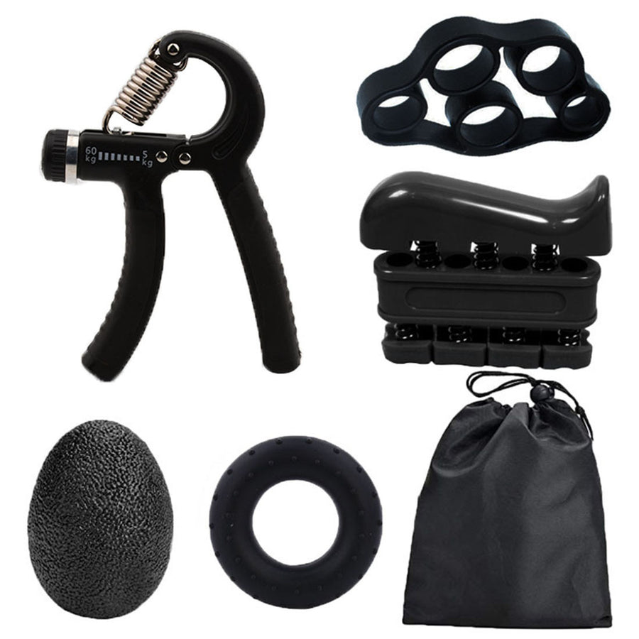 Black 5-Piece Hand Grip Strength Training Set â€“ Adjustable Grip Exerciser, Silicone Grip Rings & Grip Ball