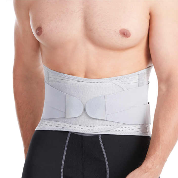 Size L Grey Breathable Waist Support Belt - Adjustable Back Brace for Men and Women, Ideal for Weightlifting, Squats & B