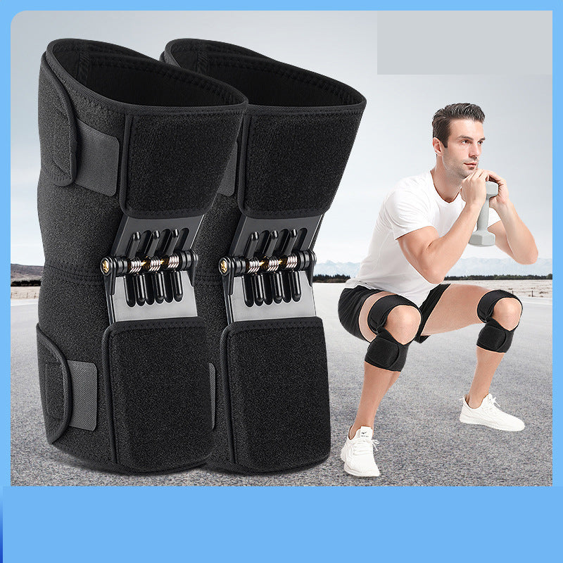 1 Pair Black Adjustable Knee Brace Support with Spring Booster â€“ Patella Stabilizer for Squats, Hiking, and Outdoor Sp