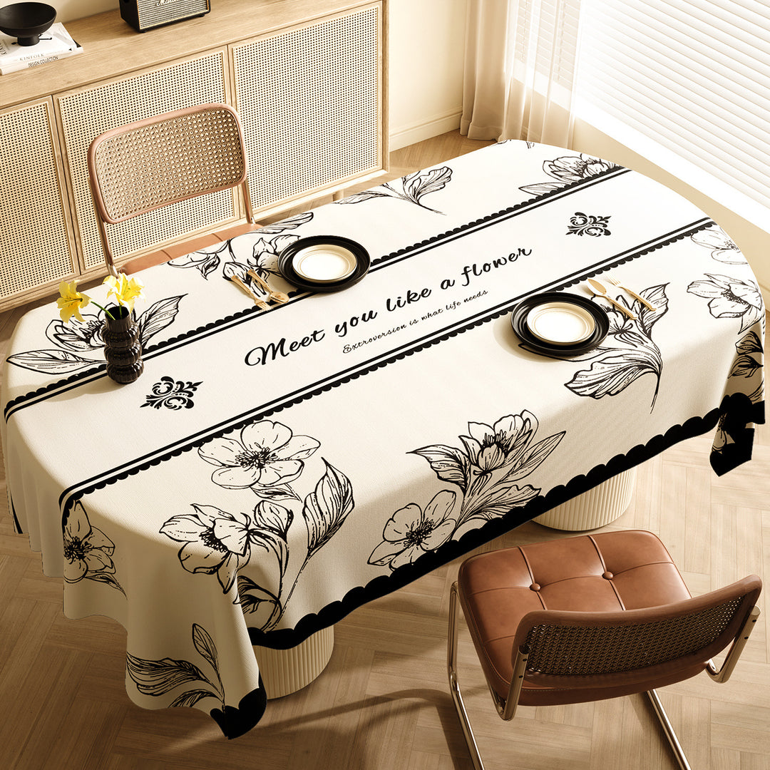 Style D Black And Off White Premium PVC Tablecloth - Oil & Water Resistant Table Cover for Dining Tables (140 x 220 cm)