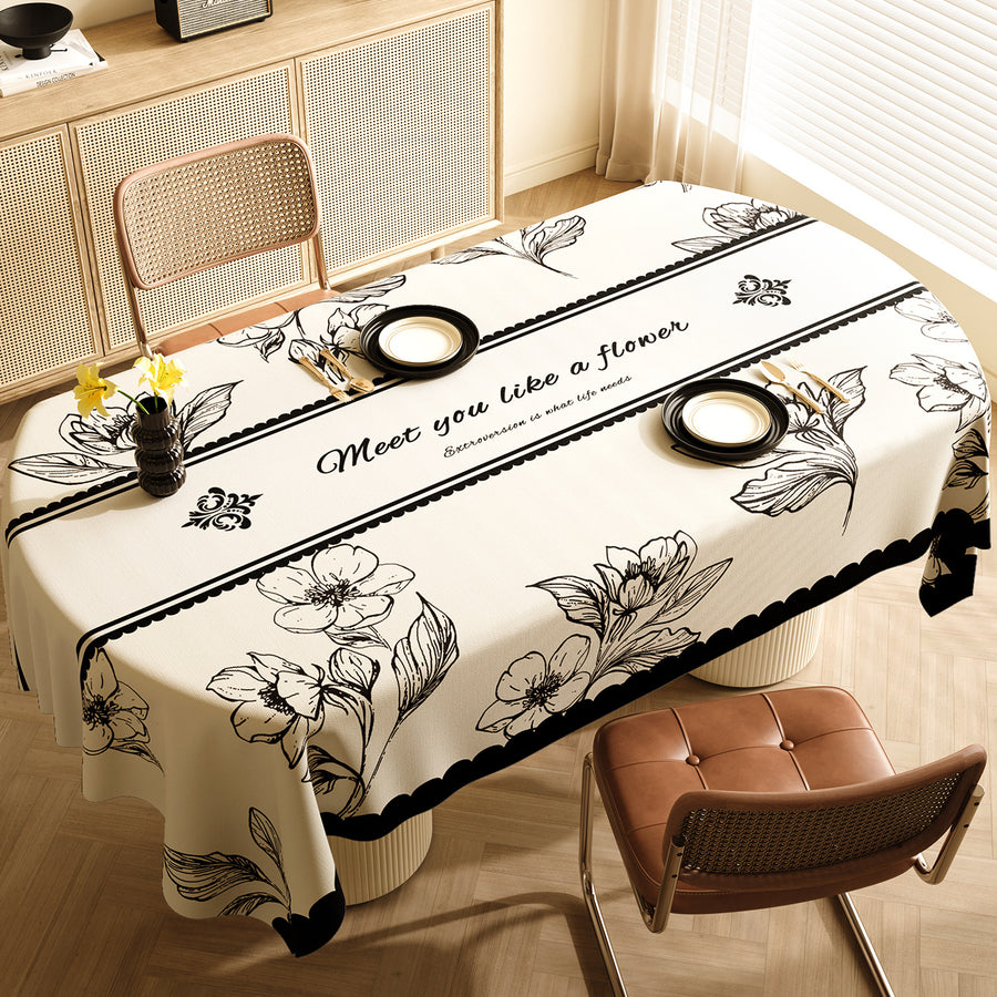 Style D Black And Off White Premium PVC Tablecloth - Oil & Water Resistant Table Cover for Dining Tables (140 x 220 cm)