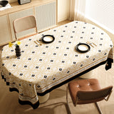 Style E Black And Beige Premium PVC Tablecloth - Oil & Water Resistant Table Cover for Dining Tables (140 x 220 cm)