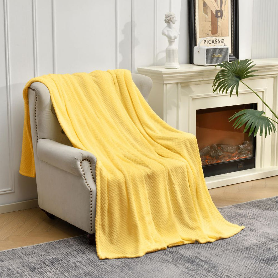 Yellow Soft Flannel Jacquard Throw Blanket - Cozy Sofa & Bed Cover, Air Conditioning Blanket, 50 x 60 Inches, Elegant So