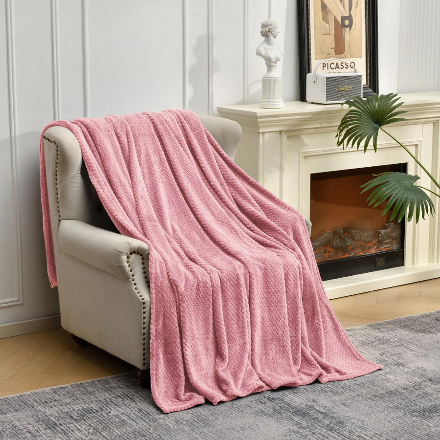 Pink Soft Flannel Jacquard Throw Blanket - Cozy Sofa & Bed Cover, Air Conditioning Blanket, 50 x 60 Inches, Elegant Soli