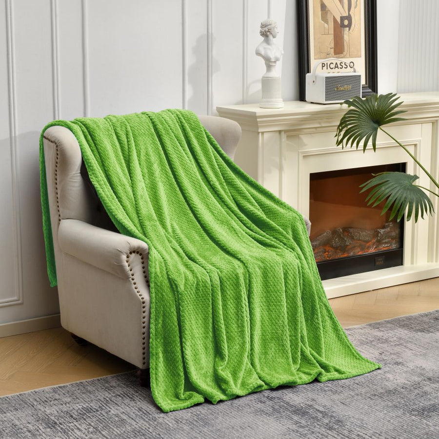 Green Soft Flannel Jacquard Throw Blanket - Cozy Sofa & Bed Cover, Air Conditioning Blanket, 50 x 60 Inches, Elegant Sol
