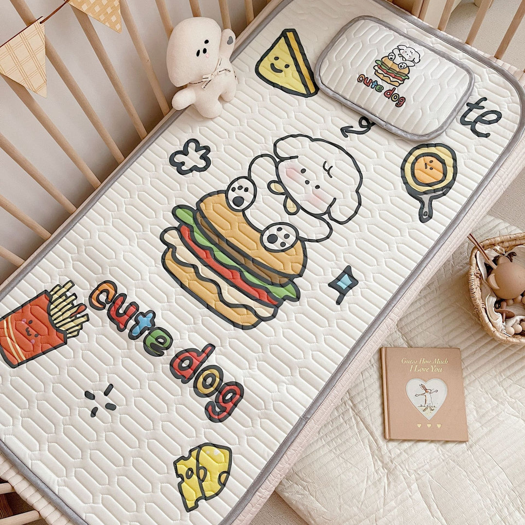 Cute Dog Pattern 2 Piece Set Kids Cooling Pad Set â€“ 60x120cm Cartoon Latex Mattress Protector,  Pillow