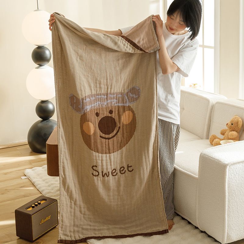 Brown Bear Pattern Soft and Absorbent 4-Layer Cotton Bath Towel for Adults and Children | Cartoon Design | 80*160 cm | P
