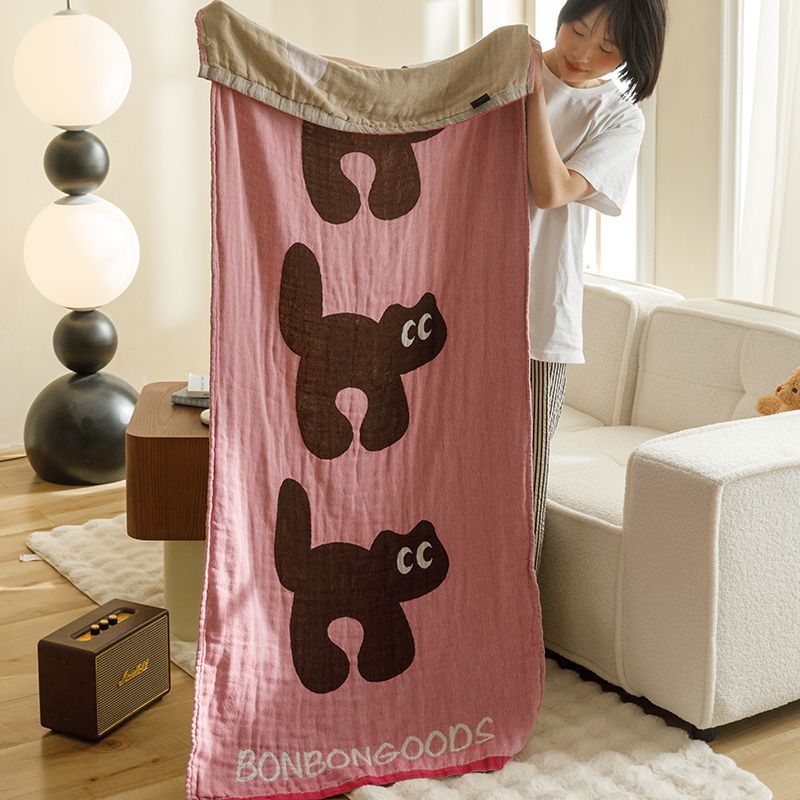 Cats Pattern Soft and Absorbent 4-Layer Cotton Bath Towel for Adults and Children | Cartoon Design | 80*160 cm | Perfect