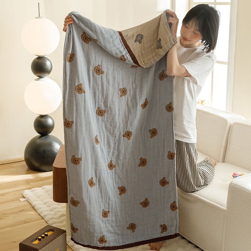 Bears Pattern Soft and Absorbent 4-Layer Cotton Bath Towel for Adults and Children | Cartoon Design | 80*160 cm | Perfec