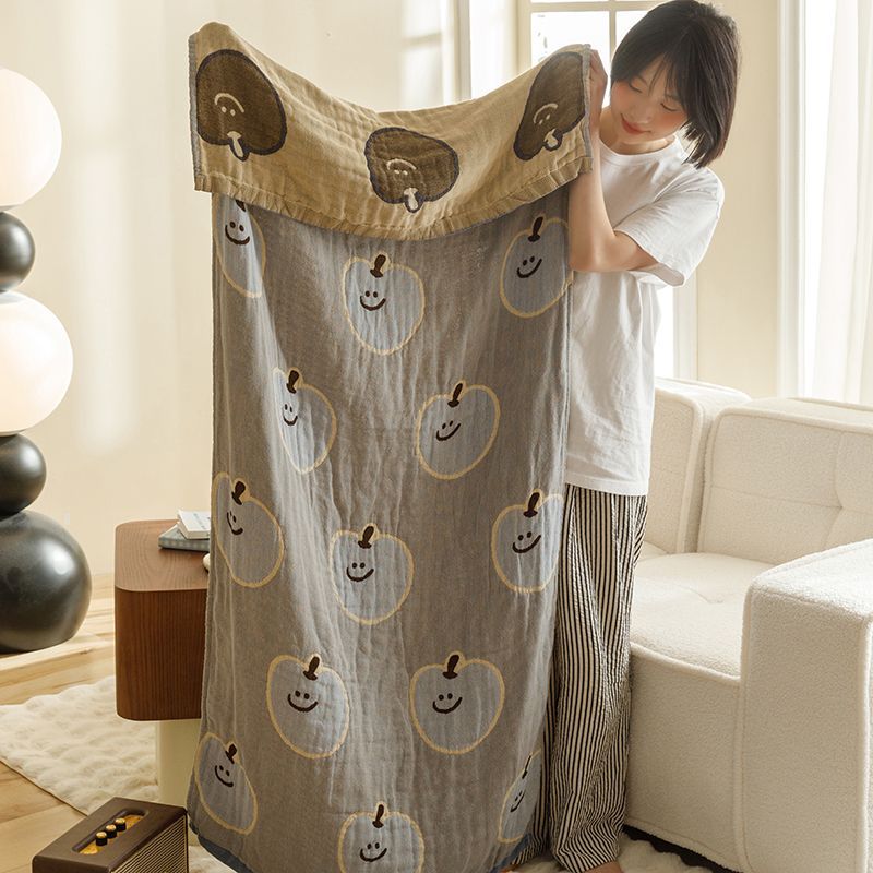 Blue Apples Pattern Soft and Absorbent 4-Layer Cotton Bath Towel for Adults and Children | Cartoon Design | 80*160 cm | 