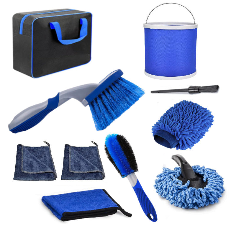 Blue 10-Piece Car Cleaning Kit â€“ Complete Car Care Set with Towels, Brushes, Gloves, and Storage Bag