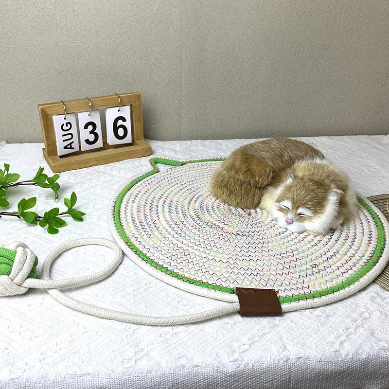 3 Pcs White And Green Durable Cat Scratching Mat with Attached Toy Ball - Washable and Multi-Functional, Ideal for Cats'
