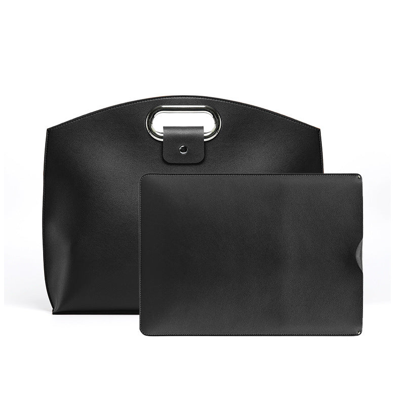 Black Elegant PU Leather Laptop Handbag & Sleeve - Protective and Stylish Laptop Case with Adjustable Strap for 15.6-inc