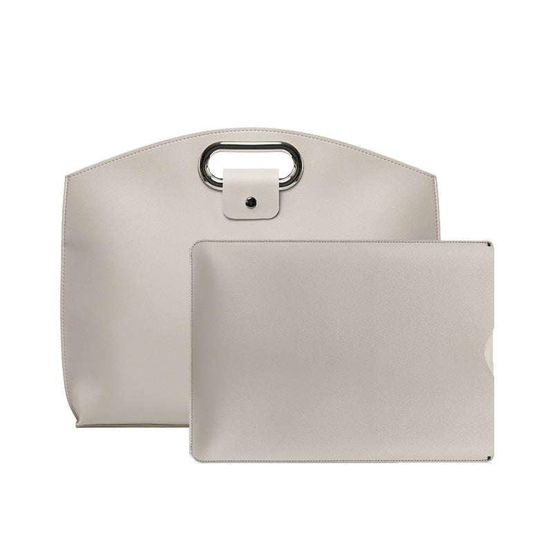 Off White Elegant PU Leather Laptop Handbag & Sleeve - Protective and Stylish Laptop Case with Adjustable Strap for 15.6