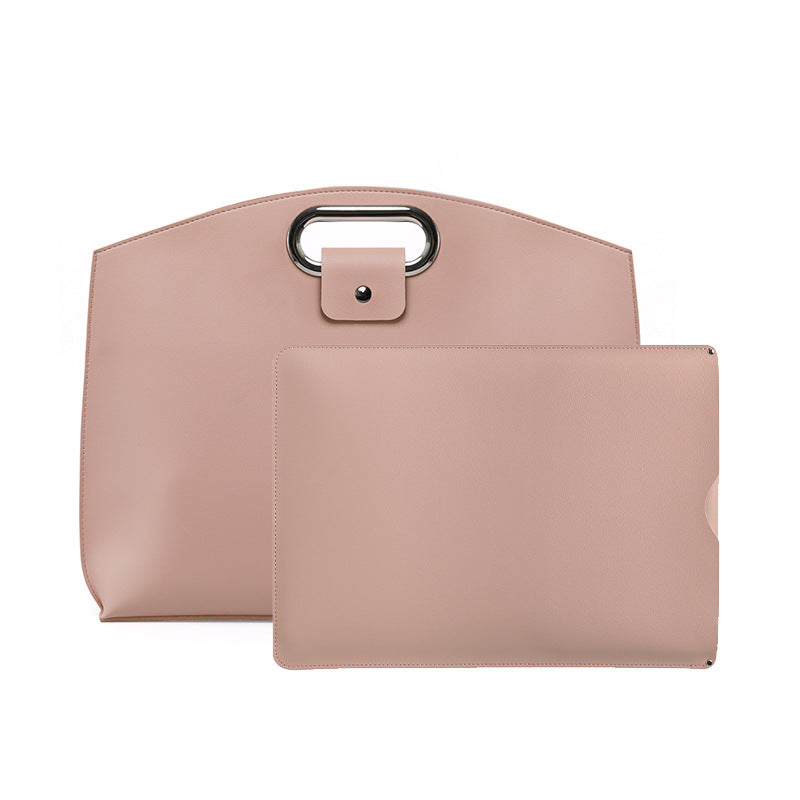 Pink Elegant PU Leather Laptop Handbag & Sleeve - Protective and Stylish Laptop Case with Adjustable Strap for 15.6-inch